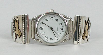  Native American Indian Jewelry; Navajo Sterling Silver Gold Watch