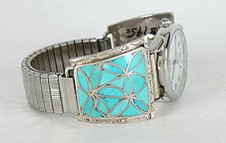 Native American Indian Jewelry; Zuni Sterling Silver Turquoise watch  Tips