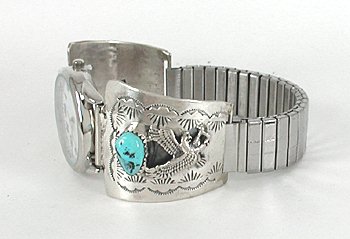 Authentic Native American Navajo Sterling Silver and Turquoise Eagle Watch Tips