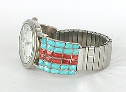 Sterling Silver and Turquoise and Coral  Watch Tips