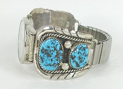 Authentic Native American Turquoise Watch Tips by Zuni Robert and Bernice Leekya