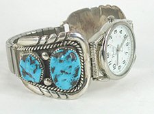 Authentic Native American Turquoise Watch Tips by Zuni Robert and Bernice Leekya