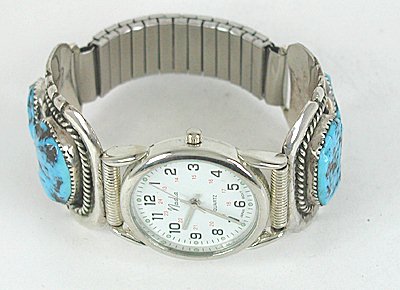 Authentic Native American Turquoise Watch Tips by Zuni Robert and Bernice Leekya