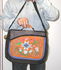 Authentic Native American nylon shoulder bag hand painted by Lakota artisan Travis Harden