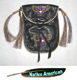 Authentic Native American Indian buckskin beaded and painted pipe bag by Lakota artisan Paul Mueller