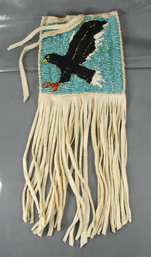 Authentic Native American Indian Buckskin bag with beaded eagle by Lakota artisan Rose Little Thunder