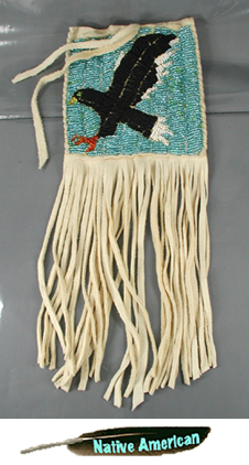 Authentic Native American Indian Buckskin bag with beaded eagle by Lakota artisan Rose Little Thunder