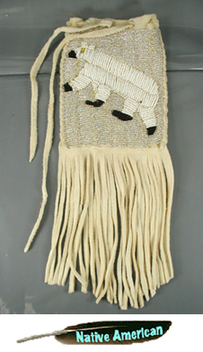 Authentic Native American Indian Buckskin bag with beaded Sheep by Lakota artisan Rose Little Thunder
