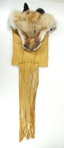 Authentic Native American Indian fringed buckskin medicine bag with Fox head by Lakota artisan Anita Brown