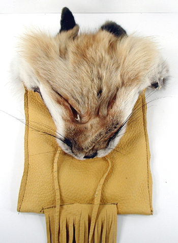 Authentic Native American Indian fringed buckskin medicine bag with Fox head by Lakota artisan Anita Brown