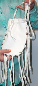 Authentic Native American Indian hand fringed white leather Possible Bag by Lakota artisan Anita Brown