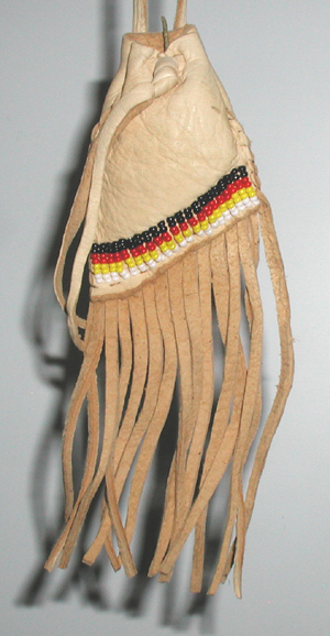 Authentic Native American Indian fringed beaded buckskin pouch by Lakota artisan Rose Little Thunder