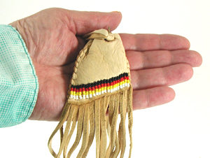 Authentic Native American Indian fringed beaded buckskin pouch by Lakota artisan Rose Little Thunder
