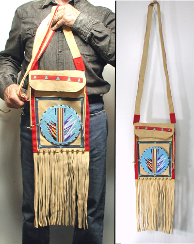 Authentic Native American Indian fringed beaded medallion buckskin purse bag by Lakota artisan Belle Star Boy