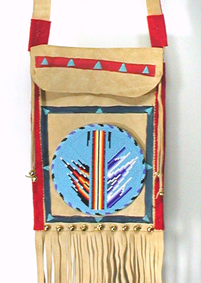 Authentic Native American Indian fringed beaded medallion buckskin purse bag by Lakota artisan Belle Star Boy