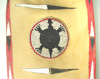 Authentic Native American Indian fringed pipe bag with beaded turtle medallions by Apache artisan Carl Pierce