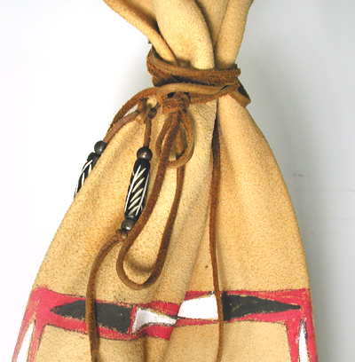 Authentic Native American Indian fringed pipe bag with beaded turtle medallions by Apache artisan Carl Pierce