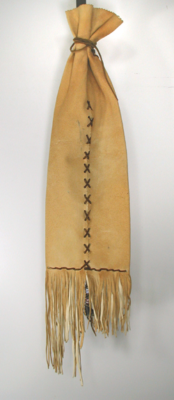 Authentic Native American Indian fringed pipe bag with beaded turtle medallions by Apache artisan Carl Pierce