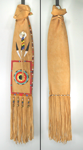 Authentic Native American Indian fringed pipe bag with beaded mirror medallion by Lakota artisan Belle Star Boy