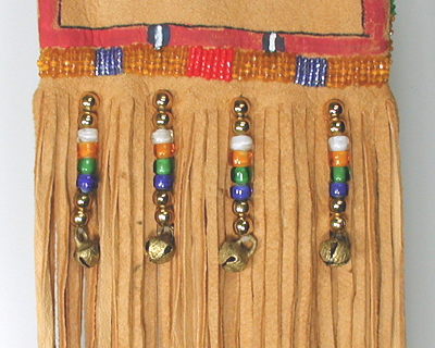 Authentic Native American Indian fringed pipe bag with beaded mirror medallion by Lakota artisan Belle Star Boy