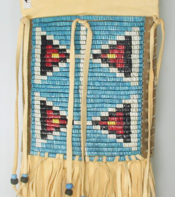 Authentic Native American Indian fringed pipe bag with quill panel and medicine wheel by Lakota artisan Tiny Pourier