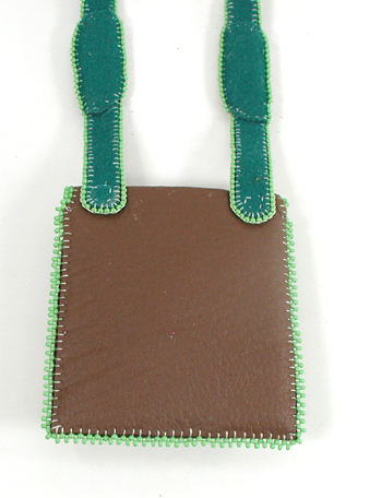 Authentic Native American handmade buckskin Neck Bag with beaded feathers and four colors medicine wheel by Navajo artisan Shannon Fast Horse 
