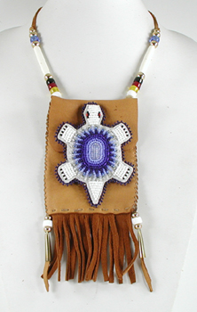 Authentic Native American handmade buckskin Neck Bag with beaded Turtle by Lakota artisan Shannon Fast Horse 