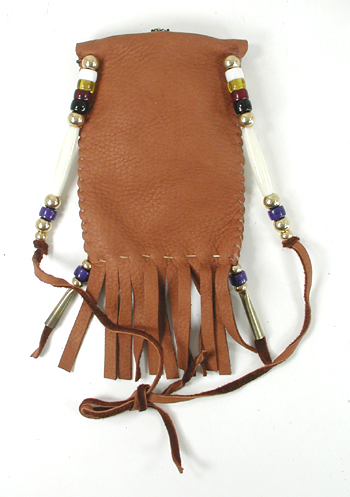 Authentic Native American handmade buckskin Neck Bag with beaded  Turtle medicine wheel by Lakota artisan Shannon Fast Horse 