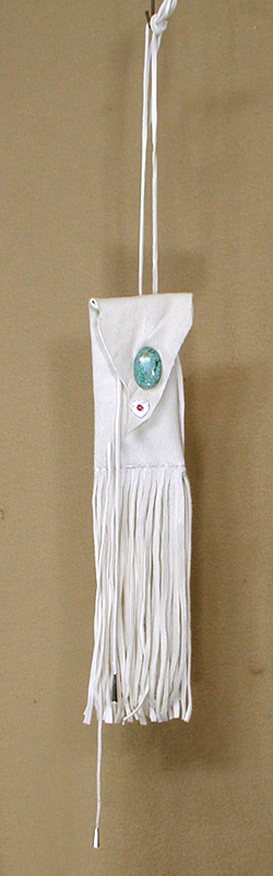 Authentic Native American handmade leather drawstring pouch with beaded turtle by Lakota Visions 