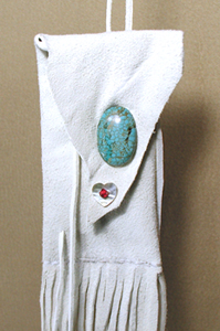 Authentic Native American handmade white leather neck bag by Lakota Visions 