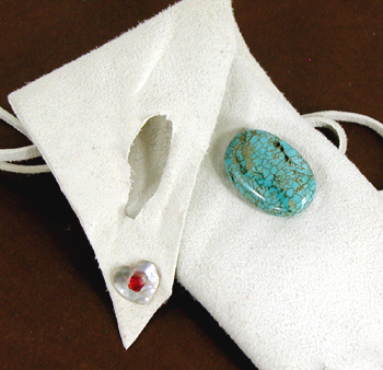 Authentic Native American handmade leather drawstring pouch with beaded turtle by Lakota Visions 