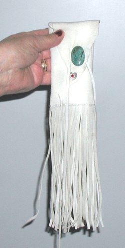 Authentic Native American handmade white leather Fringed Neck Bag by Lakota Visions