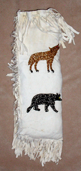 authentic Native American handmade white leather beaded pipe bag by Lakota artisan Anita Brown