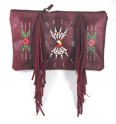 Authentic Native American handmade leather drawstring pouch with beaded turtle by Lakota Visions 