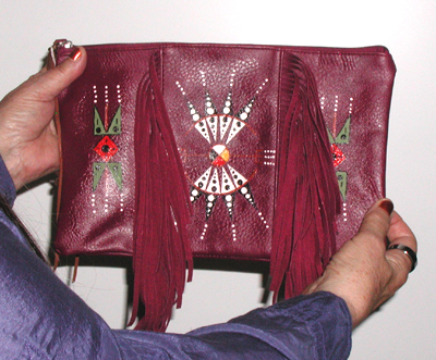 Authentic Native American handmade white leather Fringed Zipper Bag by Lakota Visions