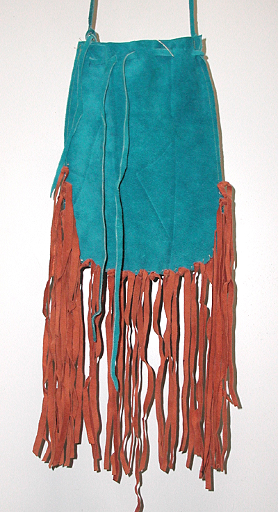 Authentic Native American fringed turquoise leather Possible Bag by Lakota artisan Anita Brown