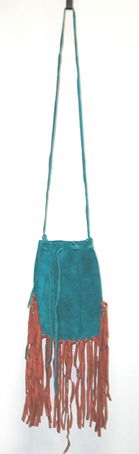 Authentic Native American fringed turquoise leather Possible Bag by Lakota artisan Anita Brown