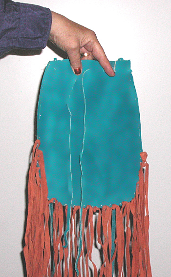 Authentic Native American fringed turquoise leather Possible Bag by Lakota artisan Anita Brown