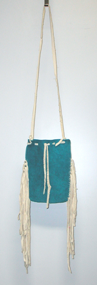 Authentic Native American fringed turquoise leather Possible Bag by Lakota artisan Anita Brown