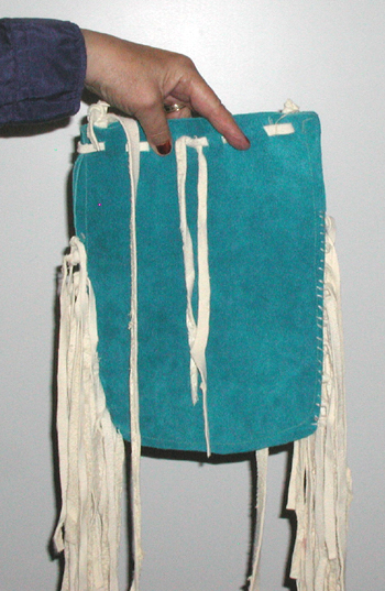 Authentic Native American fringed turquoise leather Possible Bag by Lakota artisan Anita Brown