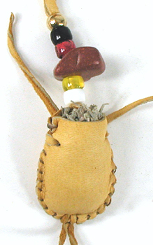 Authentic Native American Buckskin Sage Bag with sacred four colors beads and catlinte block by Lakota artisan Alan Monroe