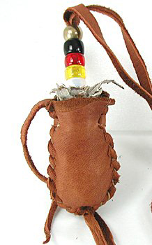 Authentic Native American Buckskin Sage Bag with sacred four colors beads by Lakota artisan Alan Monroe