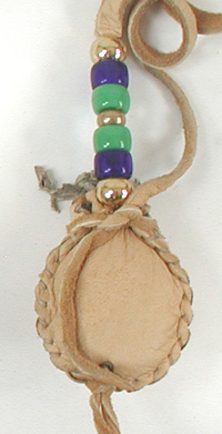 Authentic Native American tan Buckskin Sage Bag with glass and brass beads by Lakota artisan Alan Monroe