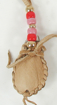 Authentic Native American tan Buckskin Sage Bag with glass and brass beads by Lakota artisan Alan Monroe