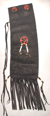 Authentic Native American  plains Indian pipe bat with sacred catlinite pipestone medicine wheel and discs by Lakota artist Alan Monroe