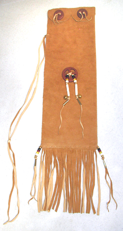 Authentic Native American traditional plains Indian tobacco pouch with sacred catlinite pipestone disc by Lakota artist Alan Monroe