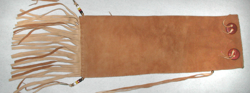 Authentic Native American traditional plains Indian tobacco pouch with sacred catlinite pipestone disc by Lakota artist Alan Monroe