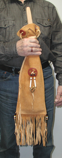 Authentic Native American traditional plains Indian tobacco pouch with sacred catlinite pipestone disc by Lakota artist Alan Monroe