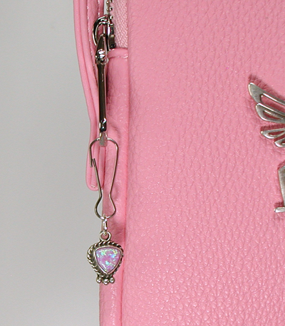 pink PU leather crossbody phone bag with sterling silver knifewing and ebellishments