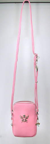 pink PU leather crossbody phone bag with sterling silver knifewing and ebellishments  